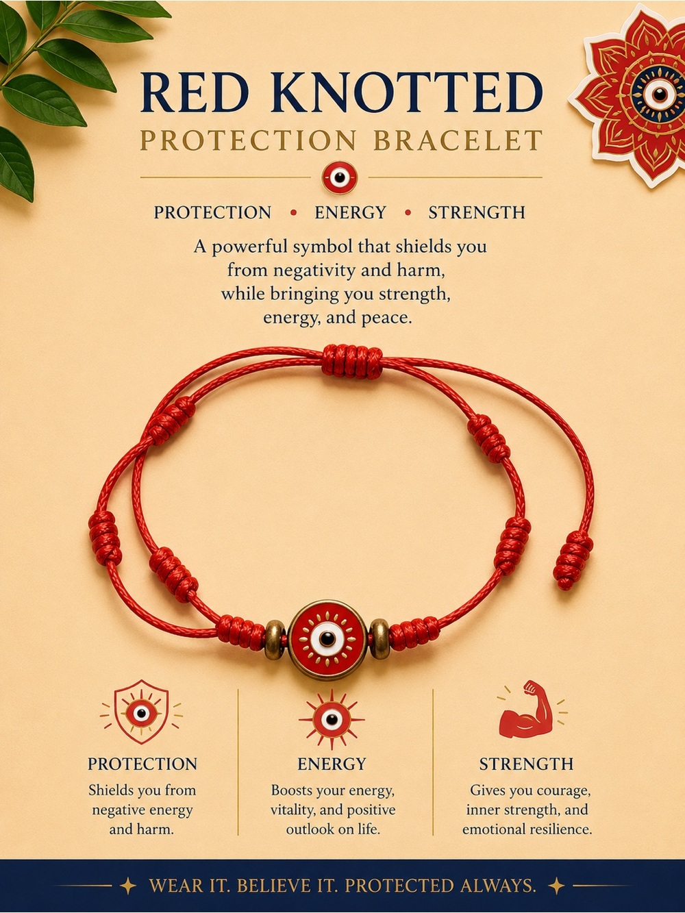 Red Knotted Protection Bracelet - Red Evil Eye Cord Bracelet